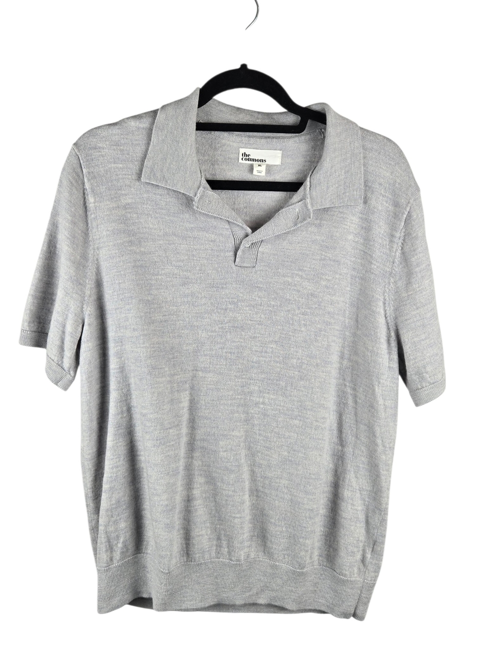 The Commons Merino Wool Knit Polo Quarter Button Silver Heather XL